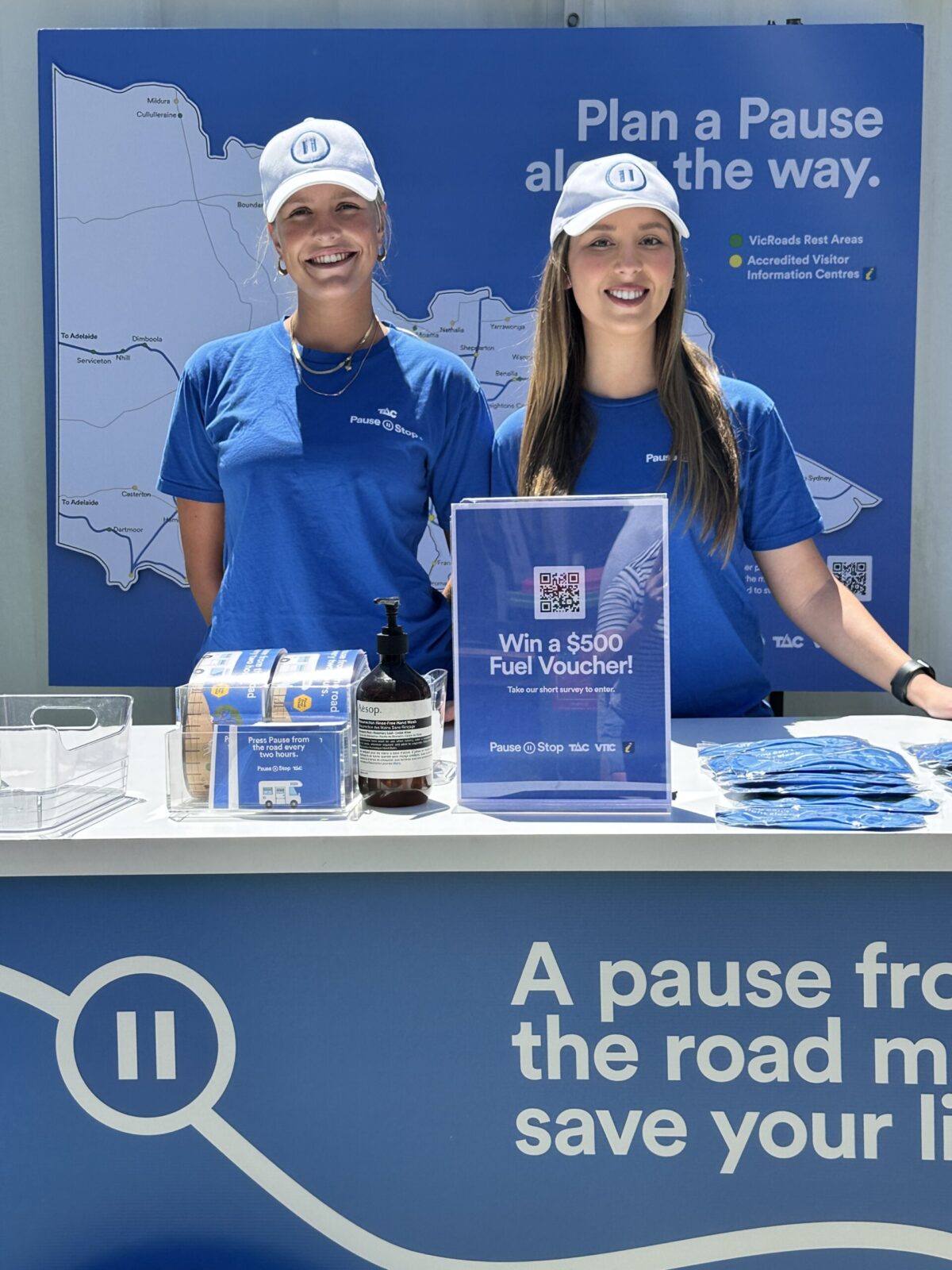Pause Stop workers at an activation promoting road safety